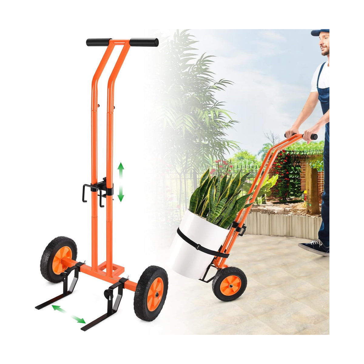 Plant Caddy with Wheels, Heavy Duty Plant Mover Cart with Adjustable Grabbing Arm and Strap, 175 LBS T-Handle Plant
