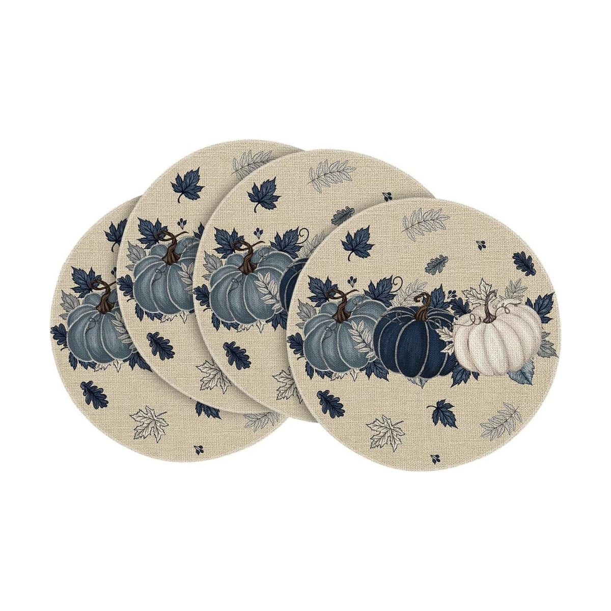Artoid Mode Navy Blue Pumpkins Round Fall Placemats Set of 4-14 Inch