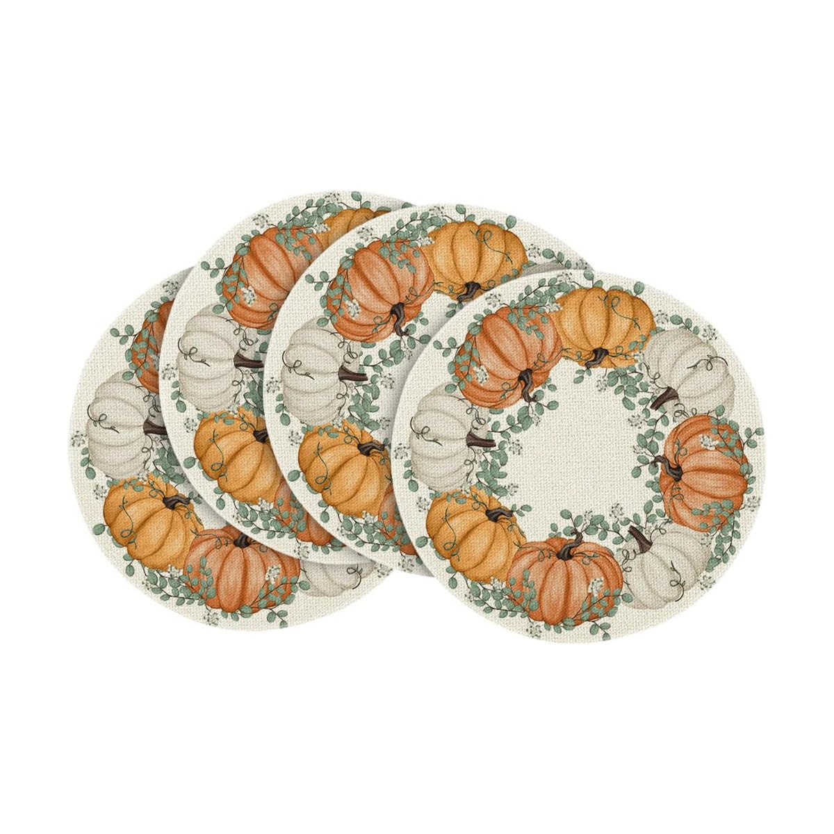 Artoid Mode Pumpkin Eucalyptus Round Fall Placemats Set of 4-14 Inch
