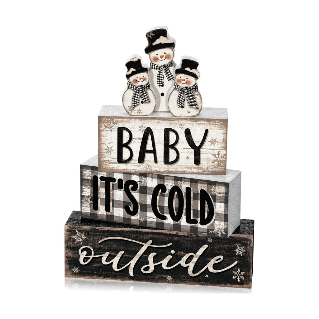 Yousoontic 4 Pcs Winter Snowman Plaid Figurines Set, Rustic Farmhouse Decor