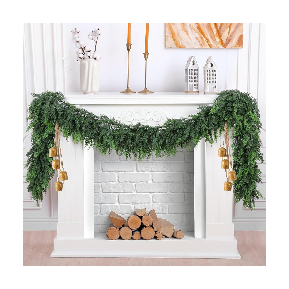 Hananona 6 FT Christmas Garland, Real Touch Cedar Garlands, 1 Pcs