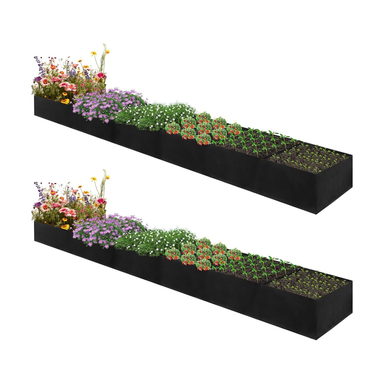 VZZNN 2Pack 12x2x1ft Fabric Raised Garden Bed - 6 Grids Plant Grow Bags, Outdoor Planter Box Non-Woven Fabric Patio