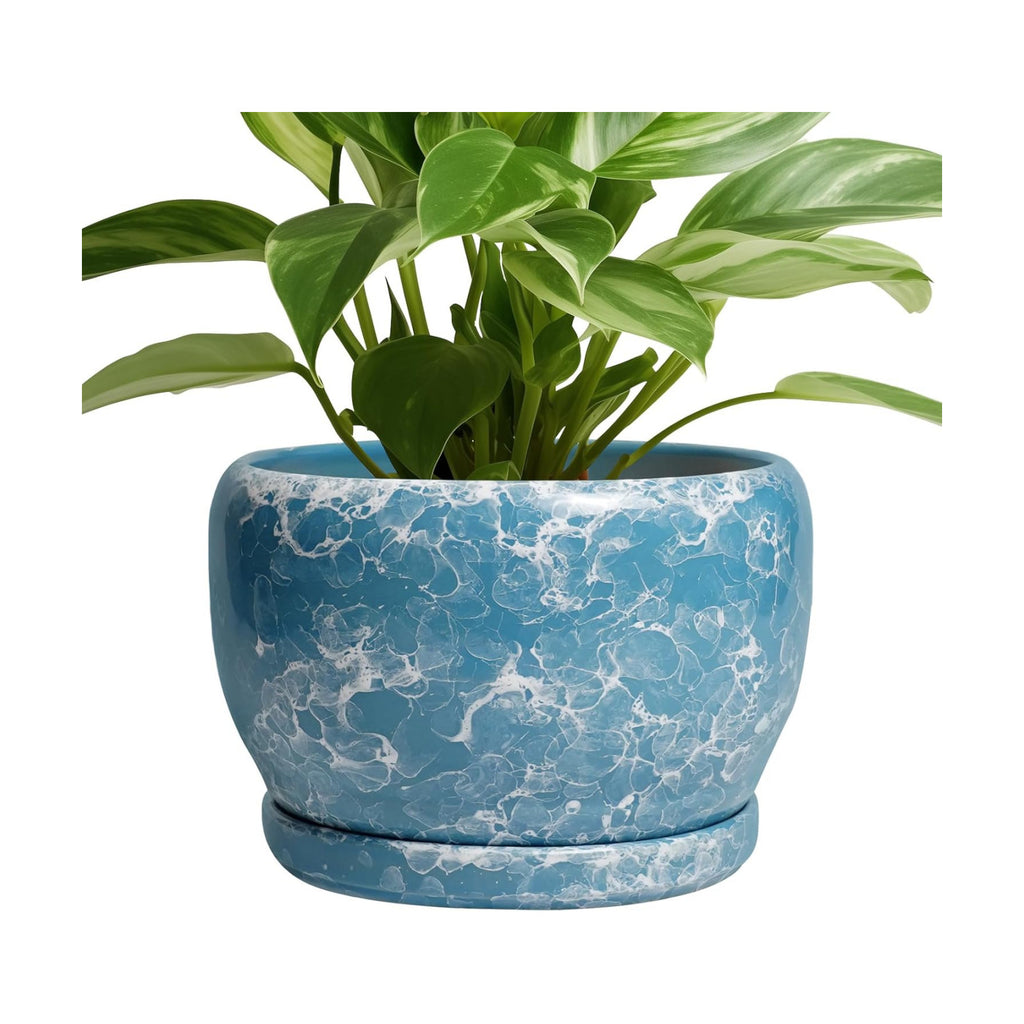 SQOWL Ceramic Pots for Plants - 8 Inch Ceramic Planter for Indoor Outdoor, Decorative Flower Pot with Drainage Hole and