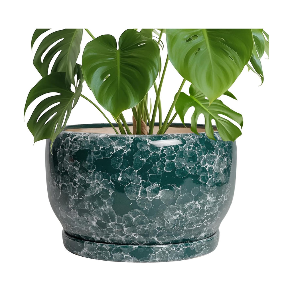 SQOWL 10 Inch Plant Pot - Ceramic Planter for Indoor Plants Outdoor, Large Ceramic Flower Pot with Drainage Hole and