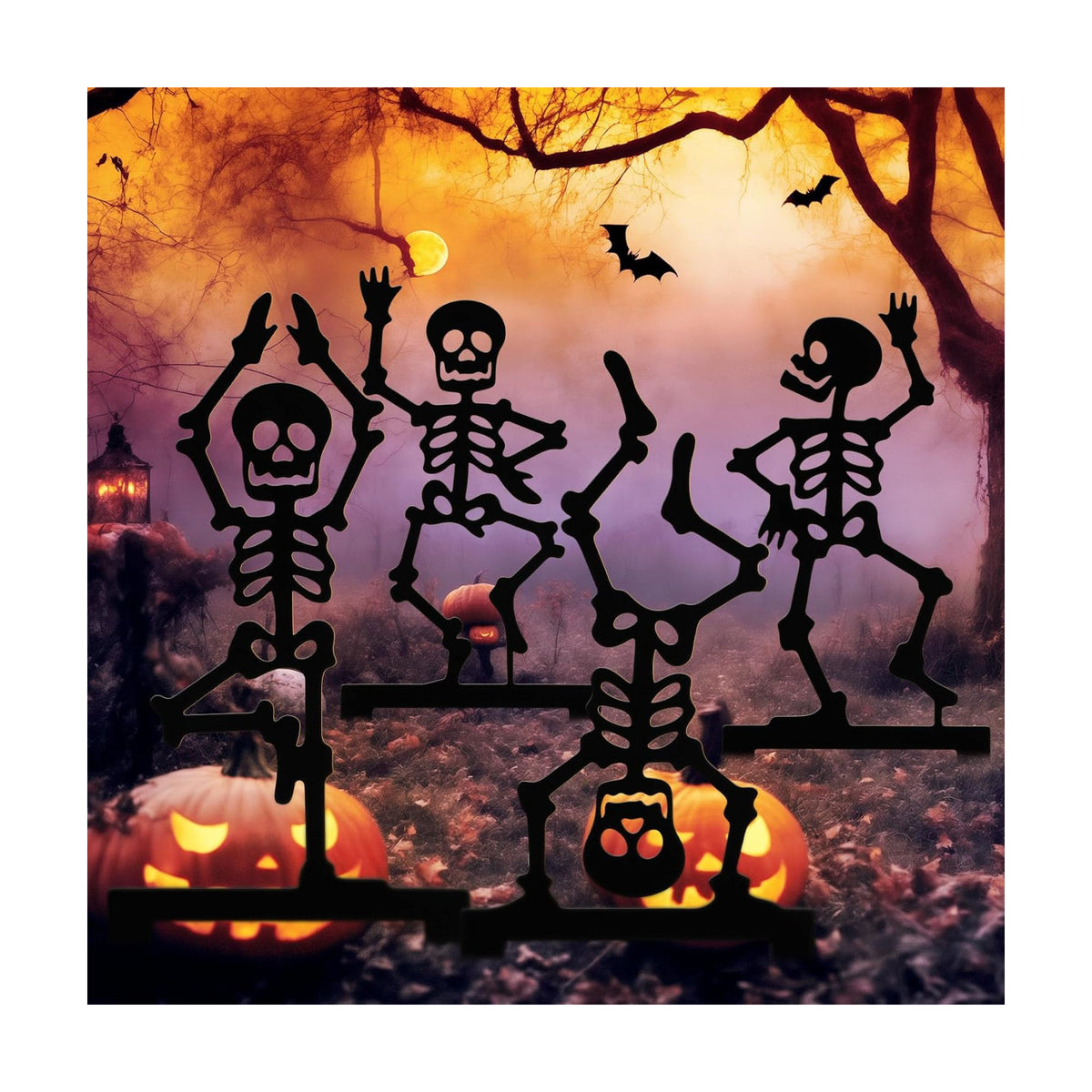 Geelin 4 Pcs Halloween Skeleton Decor 15.75" Metal Yoga Skeleton Yard Signs