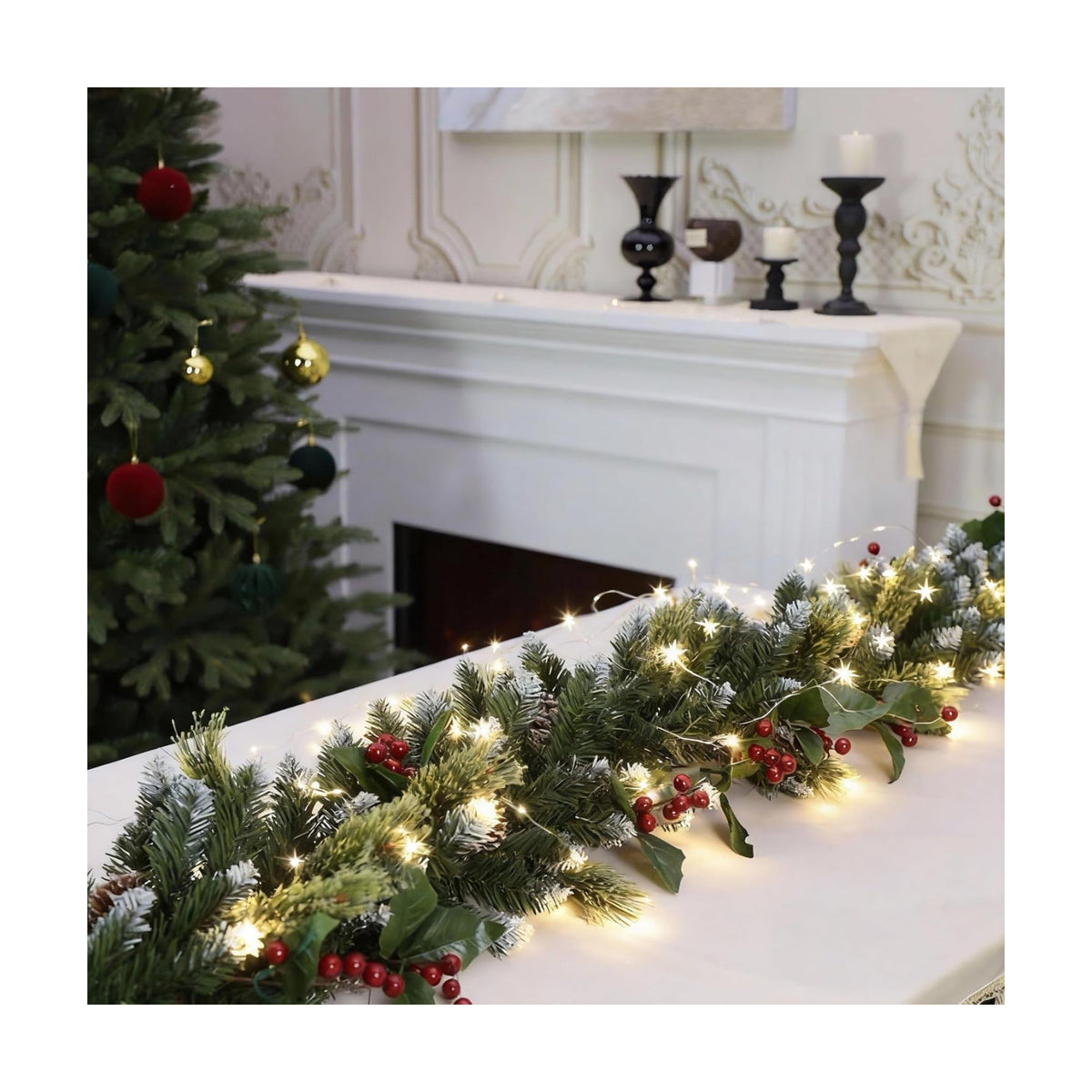HipTree 6FT Christmas Garland with Lights for Mantel with Timer