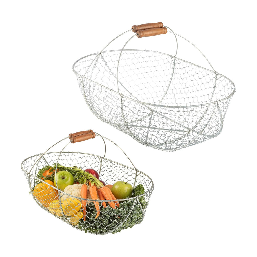 Garden Harvest Basket 2-Pack - Large and Small Gathering Hod for Veggies, Picnic or Farmhouse Decor - Rust-Resistant