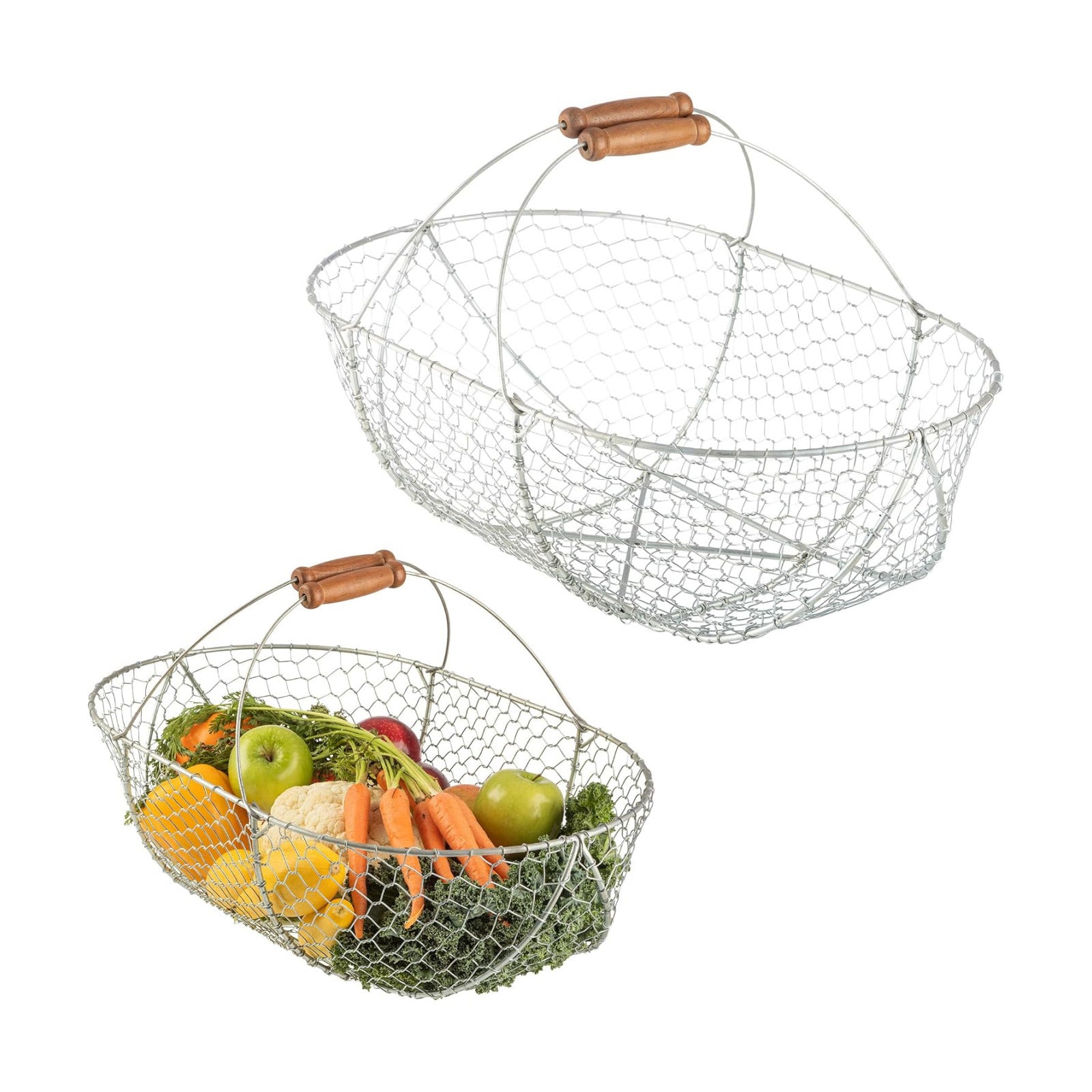Garden Harvest Basket 2-Pack - Large and Small Gathering Hod for Veggies, Picnic or Farmhouse Decor - Rust-Resistant