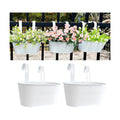 2 Pack 12" Metal Balcony Fence Railing Planters for Outdoor, Oval White | Detachable hooks, Drainage holes, Rustproof