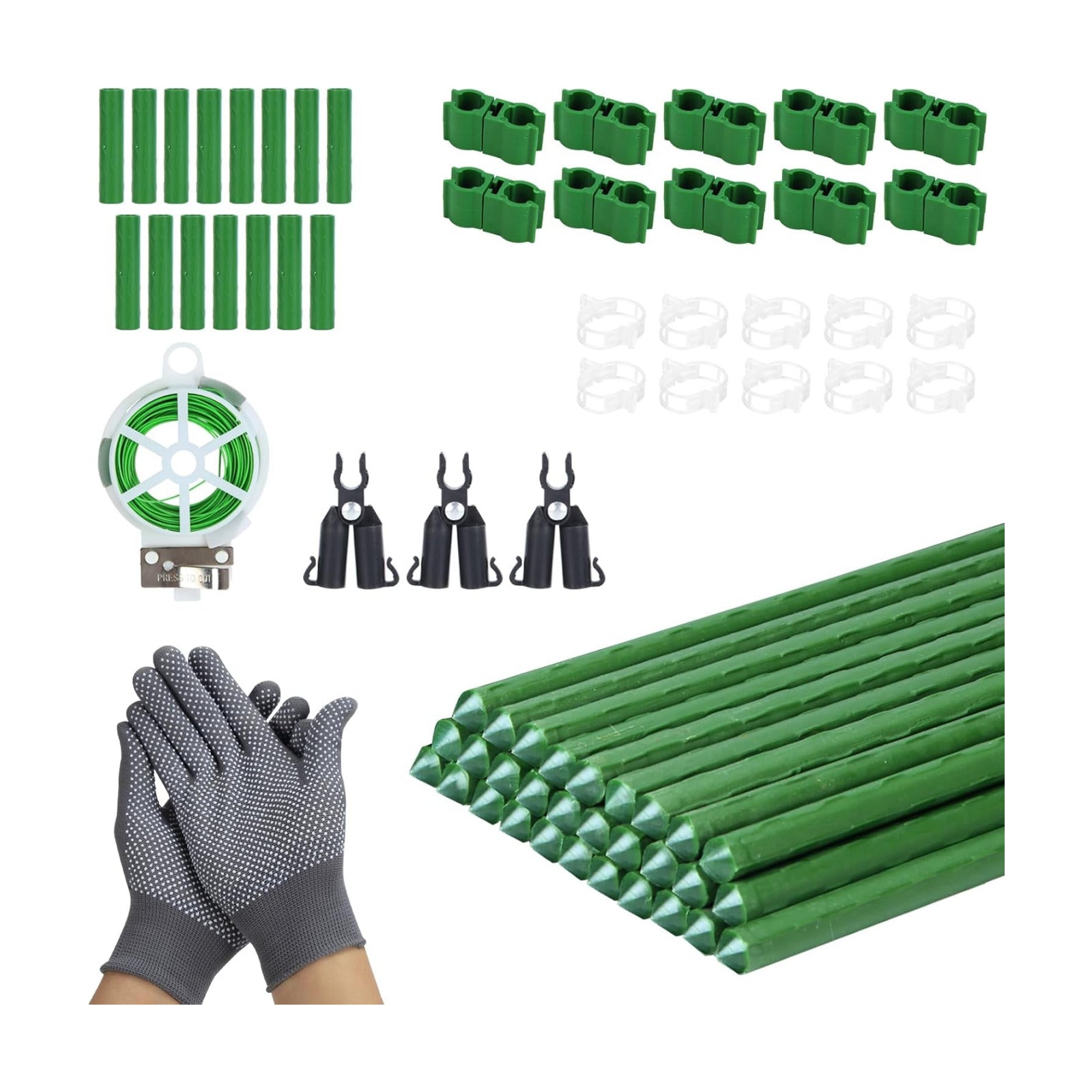 70pcs Garden Stakes Set, 16 Inches Plastic Coated Metal Plant Sticks Stakes Supports, DIY 4ft 5ft 6ft 7ft 8ft Tomato