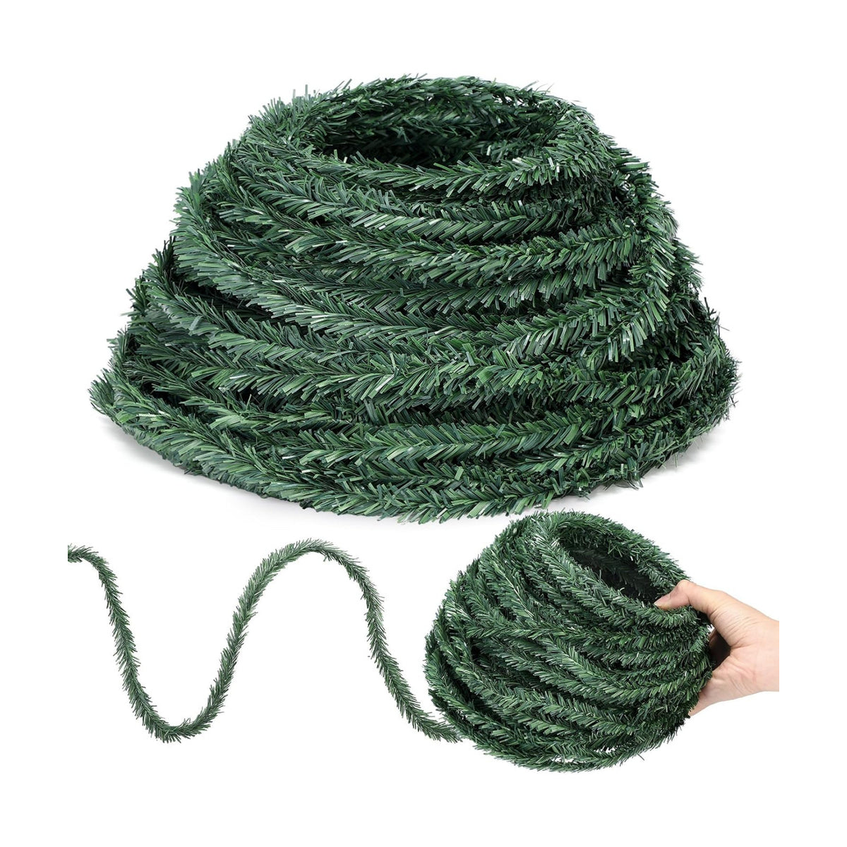 Jutom 100 Ft 0.58 Inch Christmas Miniature Artificial Pine Garlands Mini Pine Greenery Roping Garlands Mini Thin Wired Stems for Christmas Crafts Holiday Outdoor Decor (Green)
