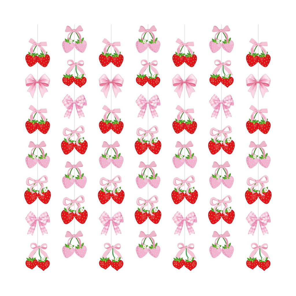 Xinnun Pink Bow Strawberry Garland Berry First Birthday Decorations