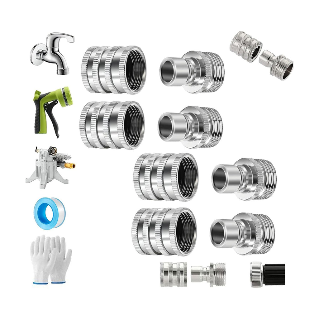 Stainless Steel Garden Hose Quick Connect Fittings Set, 3/4" GHT Garden Hose Quick Connect Kit, Heavy-Duty Stainless