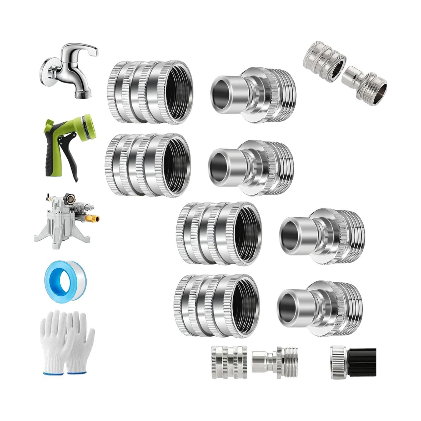 Stainless Steel Garden Hose Quick Connect Fittings Set, 3/4" GHT Garden Hose Quick Connect Kit, Heavy-Duty Stainless