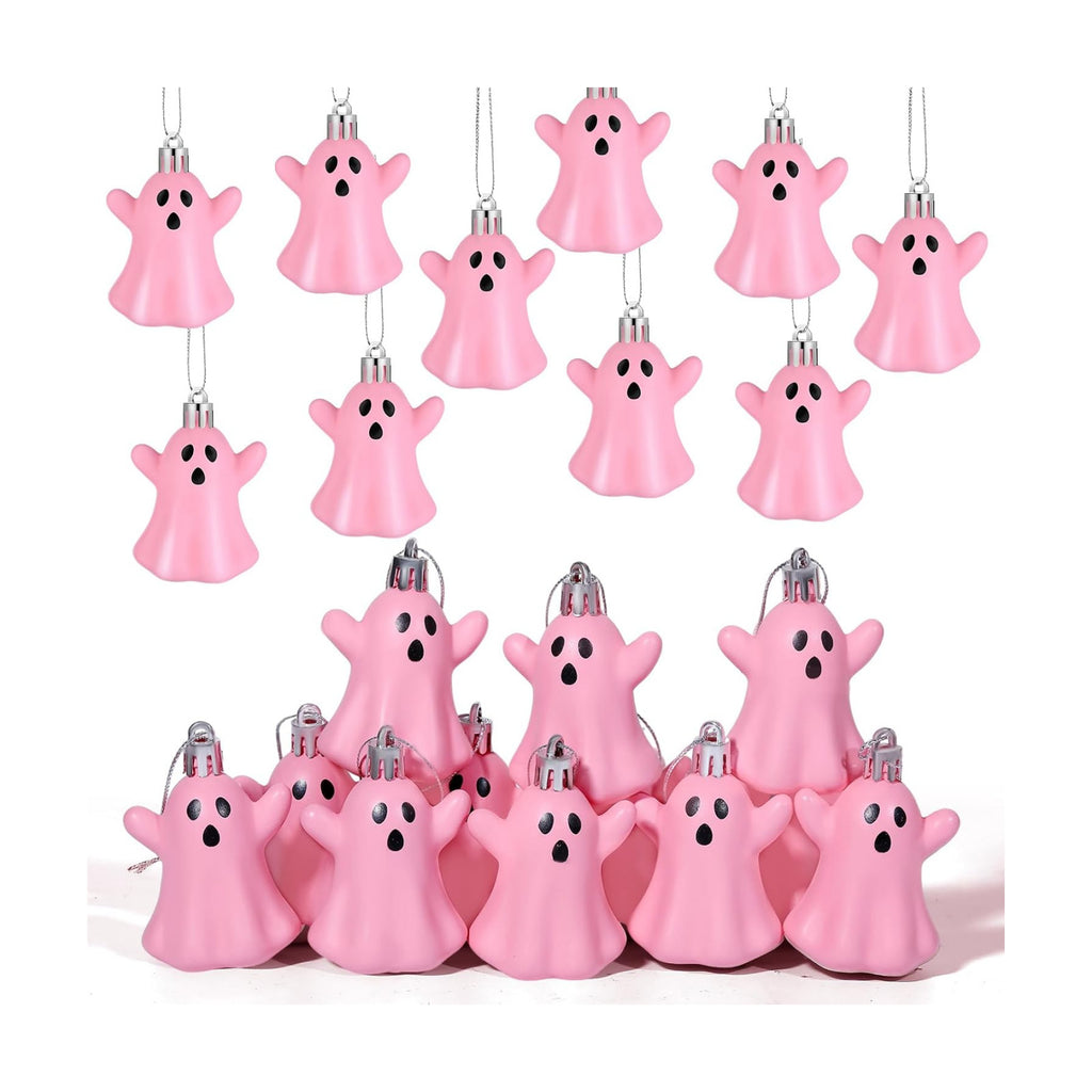 Lunmon 24 Pcs Halloween Cute Ghost Hanging Ornaments 2.2 Inches Rope Tree