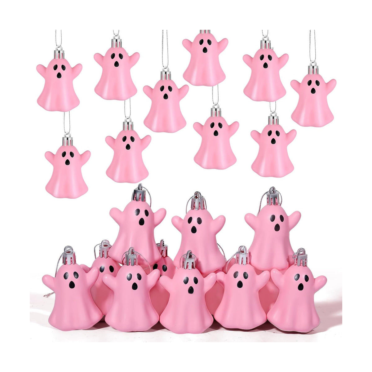 Lunmon 24 Pcs Halloween Cute Ghost Hanging Ornaments 2.2 Inches Rope Tree
