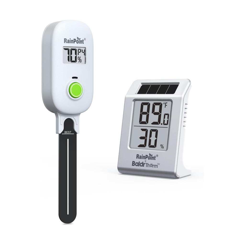 RAINPOINT Light-Driven Thermo-Hygrometer & Smart Digital Wireless Soil Moisture Meter (WiFi Hub Needed) Kit, Real-time