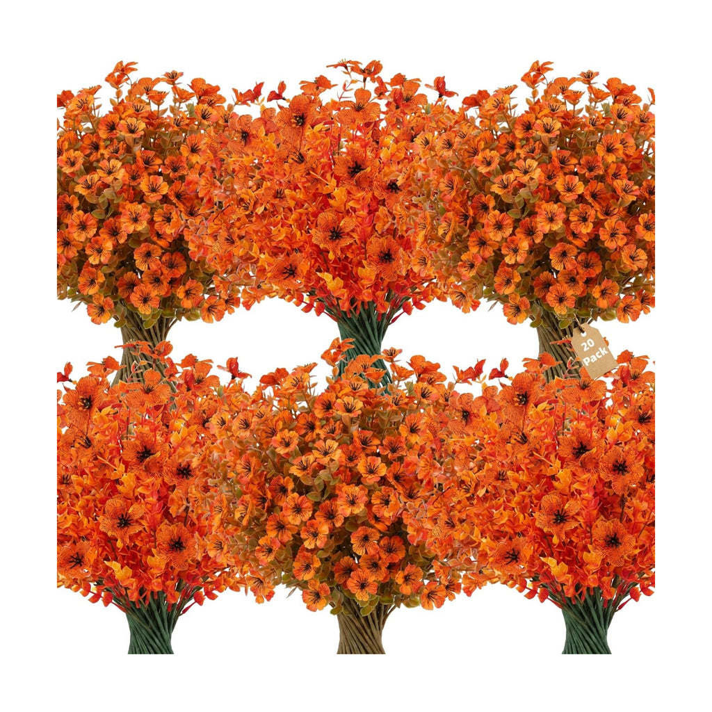 20 Pcs Artificial Fall Flowers for Outdoors Fake Mums Fall Decor