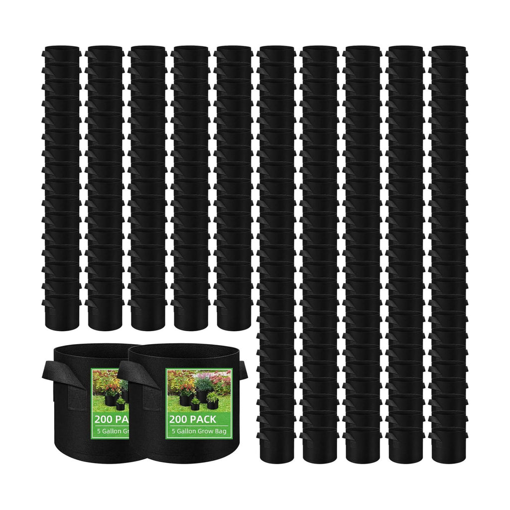 LITLANDSTAR 200-Pack 5 Gallon Fabric Grow Bags, Heavy Duty Thickened Nonwoven Plant Grow Bags Aeration Fabric Pots with