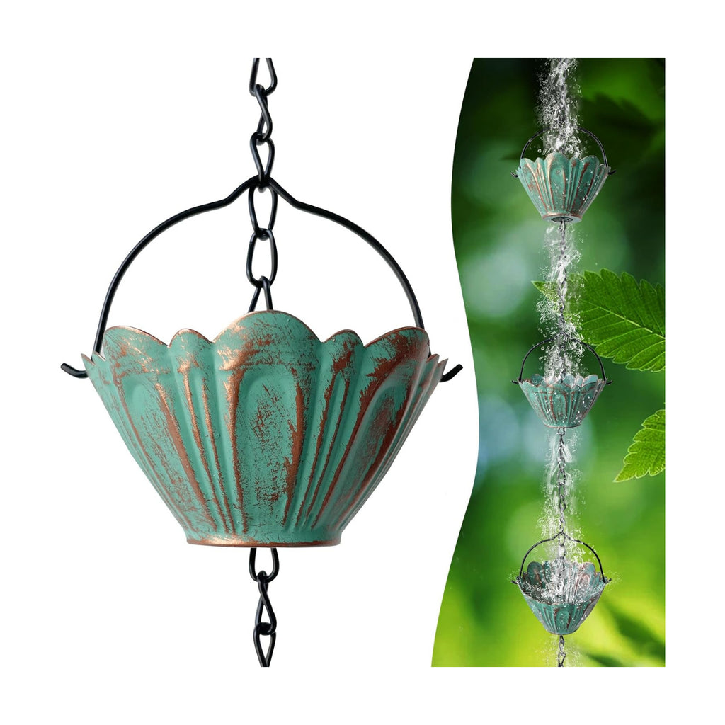 Rain Chains for Outside, 8.7FT Gutter Chain with | 12 Lotus Cups Rain Catcher Chain Replacement Downspout for Gutters