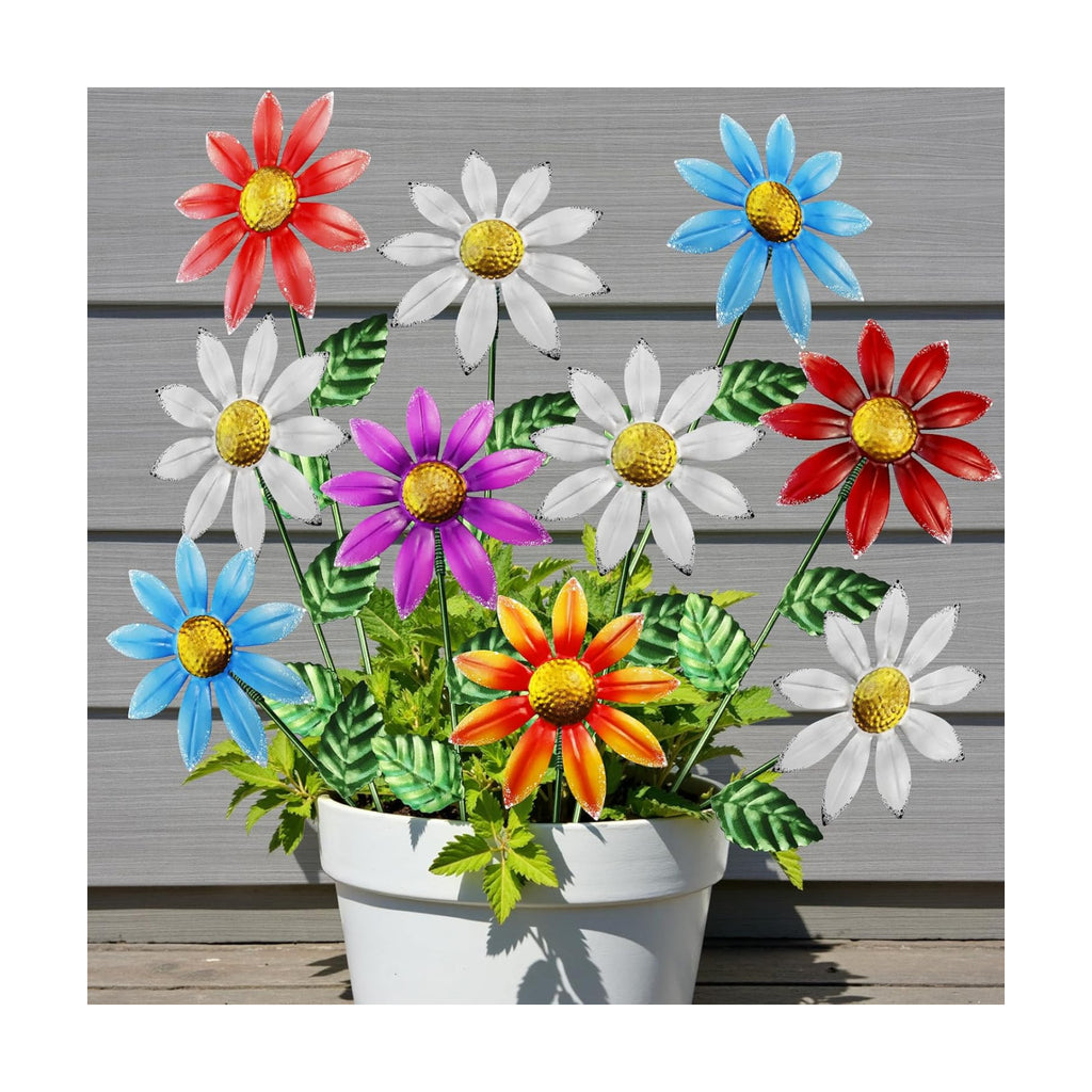10-Pack 15.7-Inch Metal Garden Flower Stakes, Multicolor | 4.9 in wide heads with adjustable angles, for planters