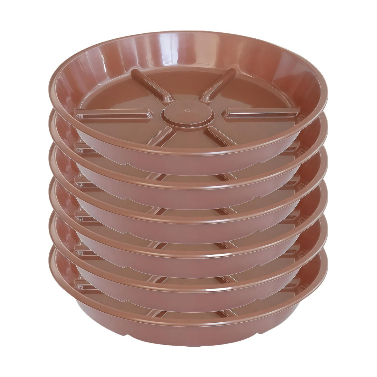 Plant Saucer Pot Tray 12 inch, 6 Packs Flower Planter Saucers and Drip Trays, Plant Dish Pant Plate to Catch Water for Indoor & Outdoor, Durable Round Plastic Flower Plant Saucer, Chocolate