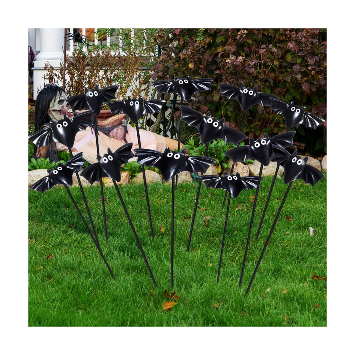 Weysat 12 Pcs Halloween Metal Bat Garden Stakes for Outdoor Garden Decor
