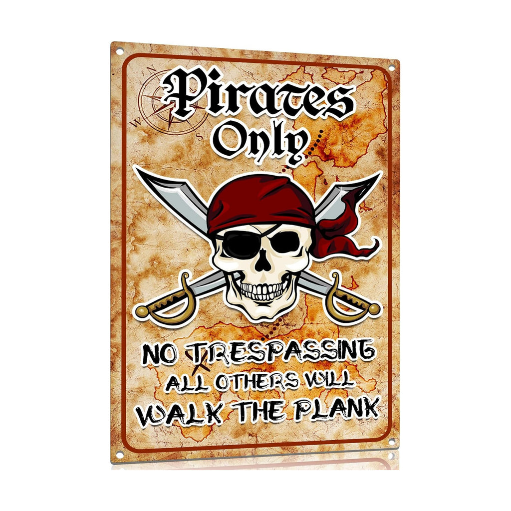 Halloween Decorations Outdoor Pirate Metal Signs 12"x8", Pirates Only NO TRESPASSING ALL OTHERS WILL WALK THE PLANK, Halloween Pirate Theme Party Patio, lawn and garden court yard signs Decor