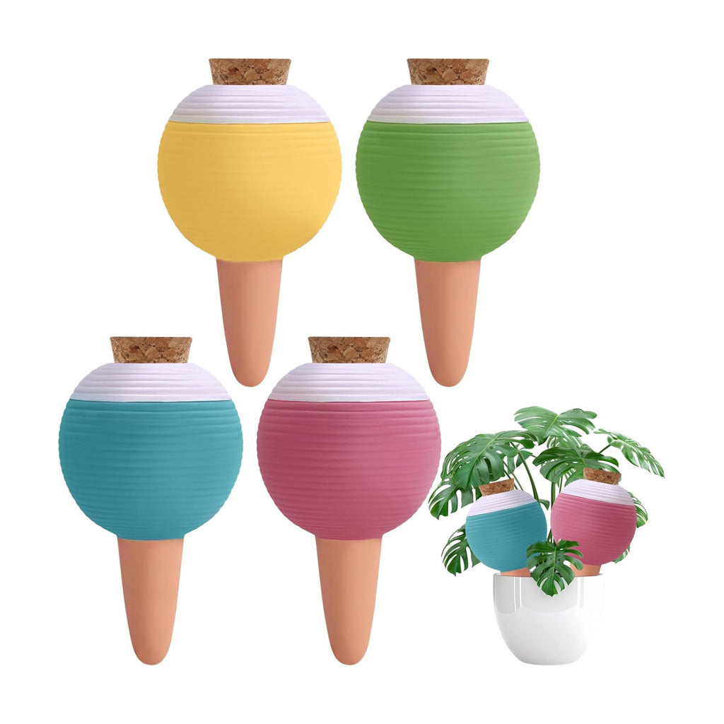 4PCS Plant Watering Globes, Large Terracotta Automatic Watering Stake | Plant Watering Devices with Wooden Stopper for