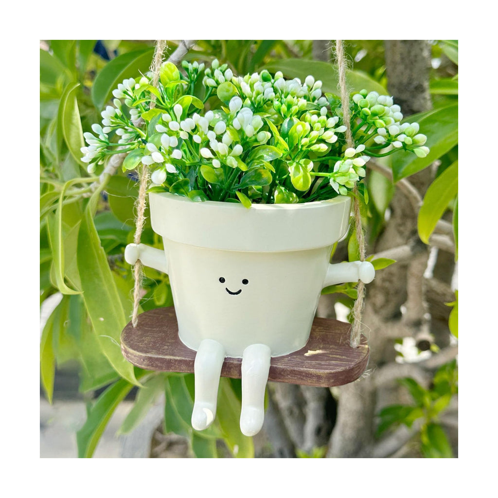 Swing Smily Face Planter Pot - Indoor Outdoor Flower Head Hanging Planters, Swinging Smiley Plant Pots with Drainage