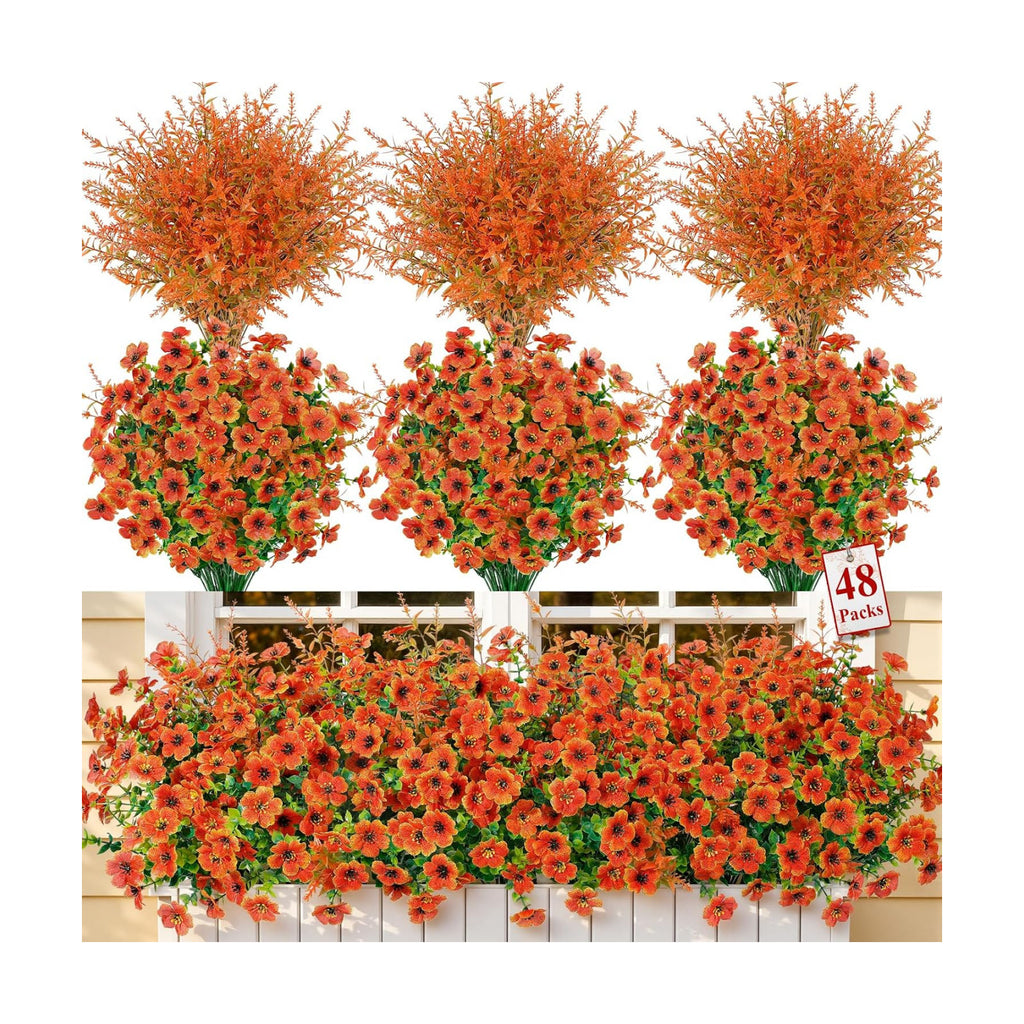 SHareconn 48Pcs Artificial Fall Flowers UV Resistant Fake Mums for Outdoors