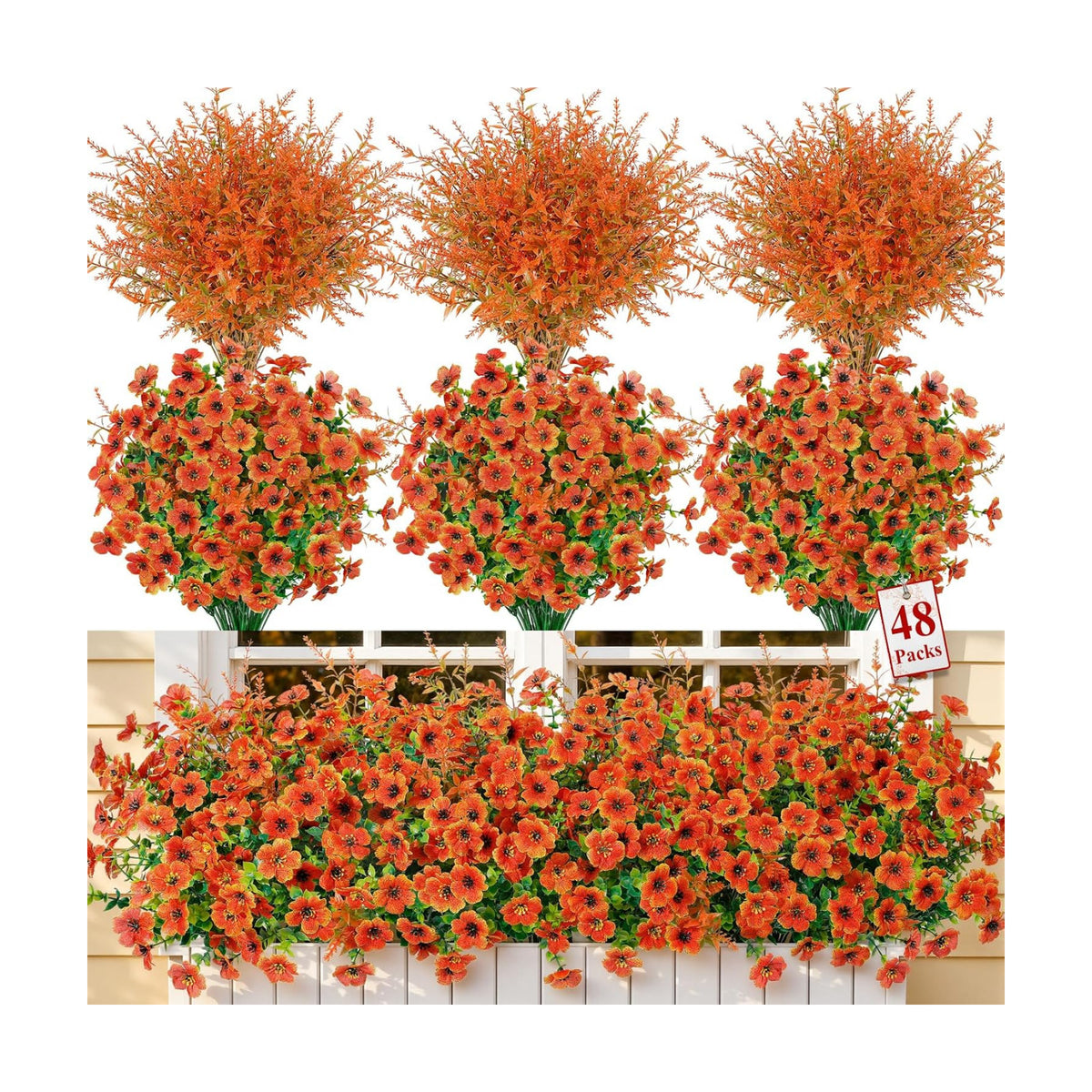 SHareconn 48Pcs Artificial Fall Flowers UV Resistant Fake Mums for Outdoors