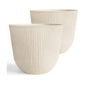 Worth Garden Round Large Planter Pot Set of 2-17.5" Dia x 15.5" H - Durable Plastic Beige Plant Tree Pots with Vertical