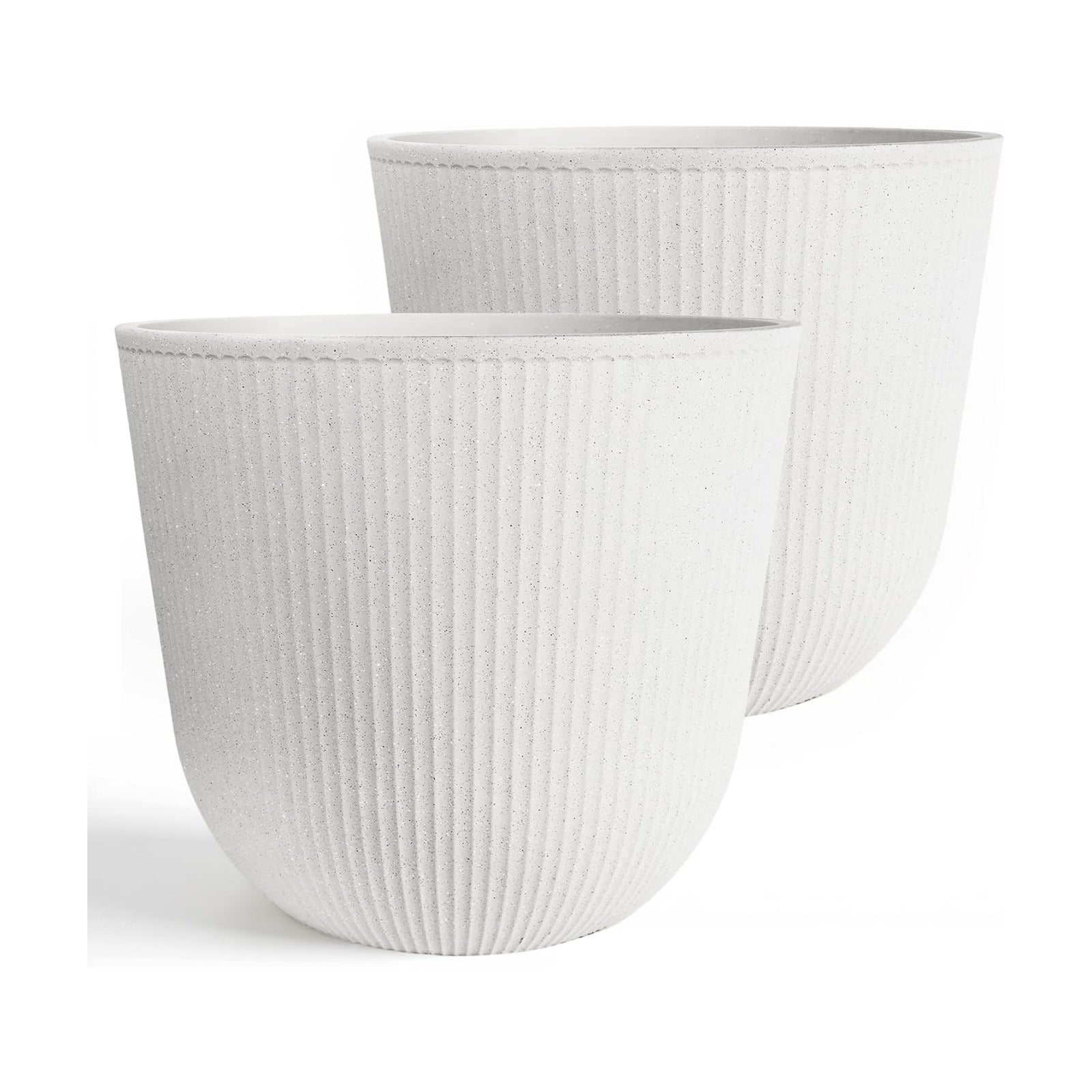 Worth Garden Round Large Planter Pot Set of 2-17.5" Dia x 15.5" H - Durable Plastic White Plant Tree Pots with Vertical