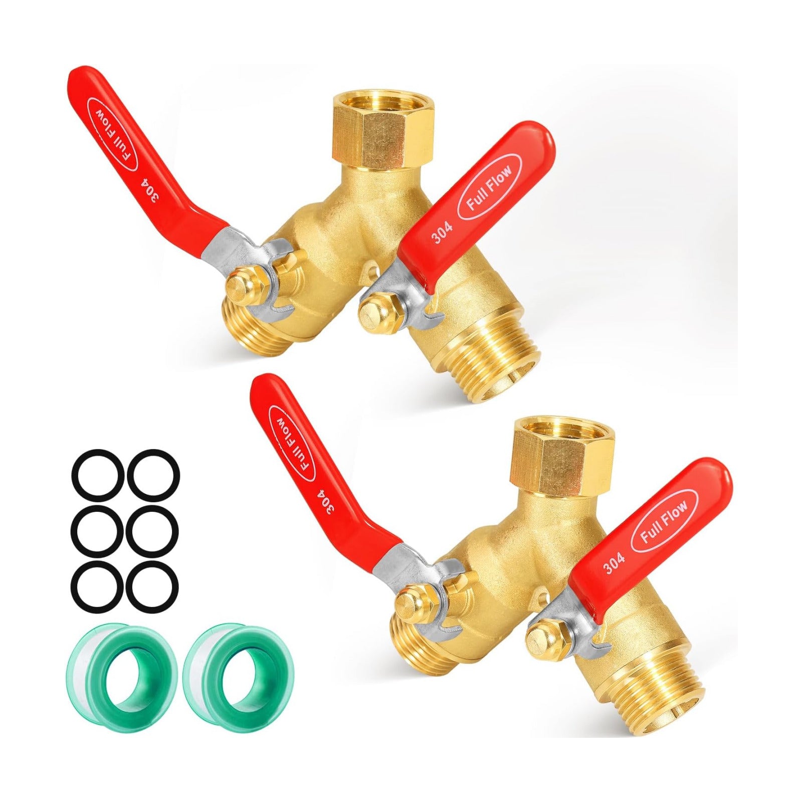 Garden hose diverter, full-flow, heavy-duty brass 2-way high flow, outdoor faucet Y-valve closure diverter connector