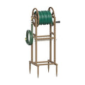 Freestanding Garden Hose Reel holds 125ft Hose of 5/8" with 4 Hooks, 4-Spike Outdoor Hose Holder with 3.9ft Leader Hose