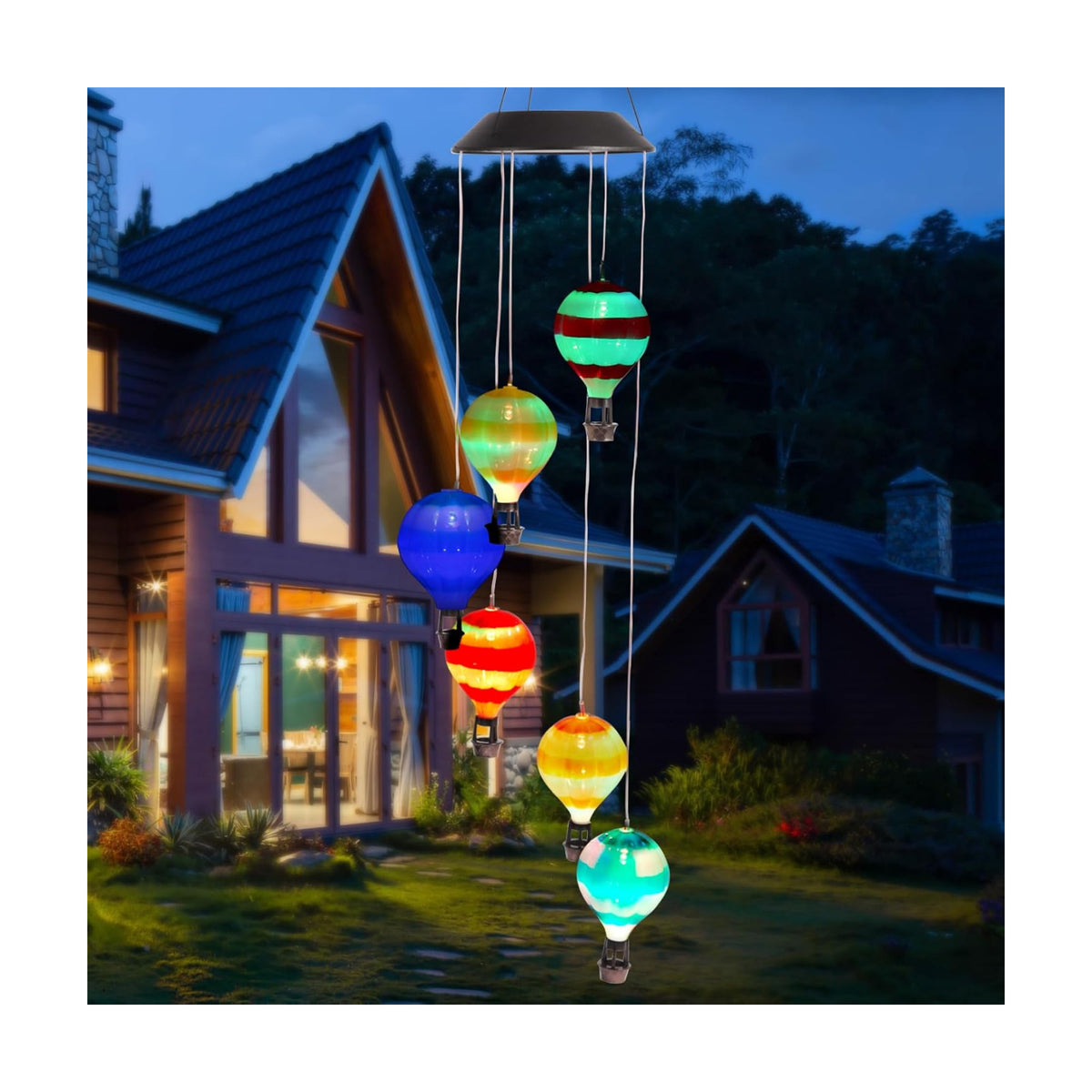 Solar Wind Chimes for Outside, Color Changing Hot Air Balloon Solar Lights
