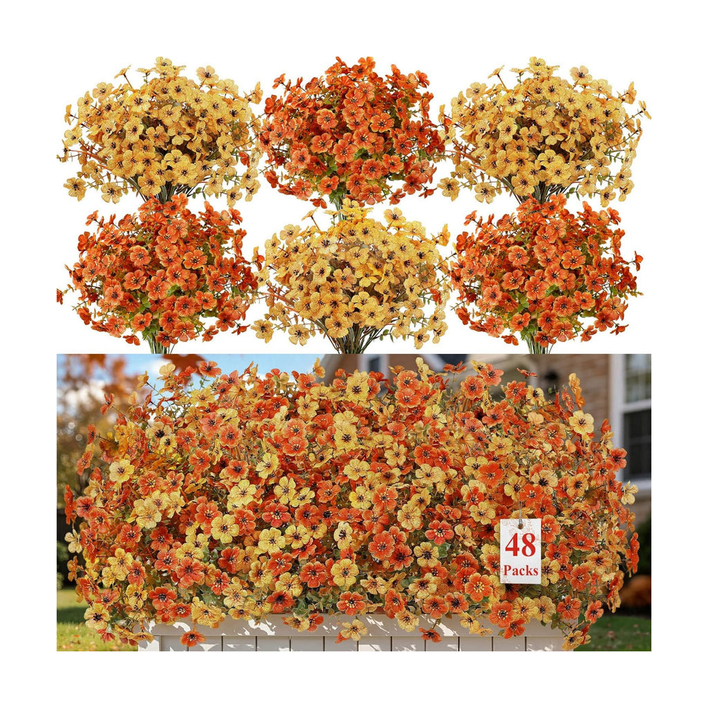 Alupssuc 48 Bundles Artificial Fall Flowers, UV Resistant Faux Mums Porch