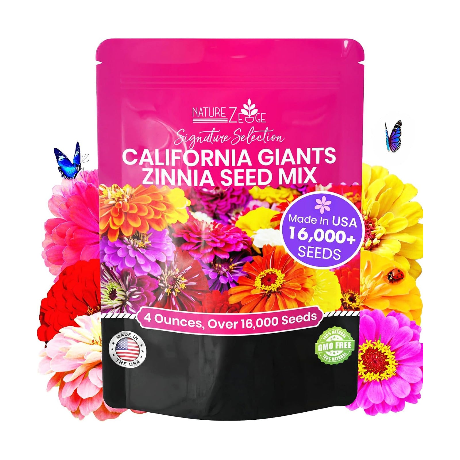 NatureZ Edge Zinnia Seeds for 2026 Planting Outdoors, Over 16,500 Flower Seeds, 1/4 lb, Non GMO Made in USA, Bulk