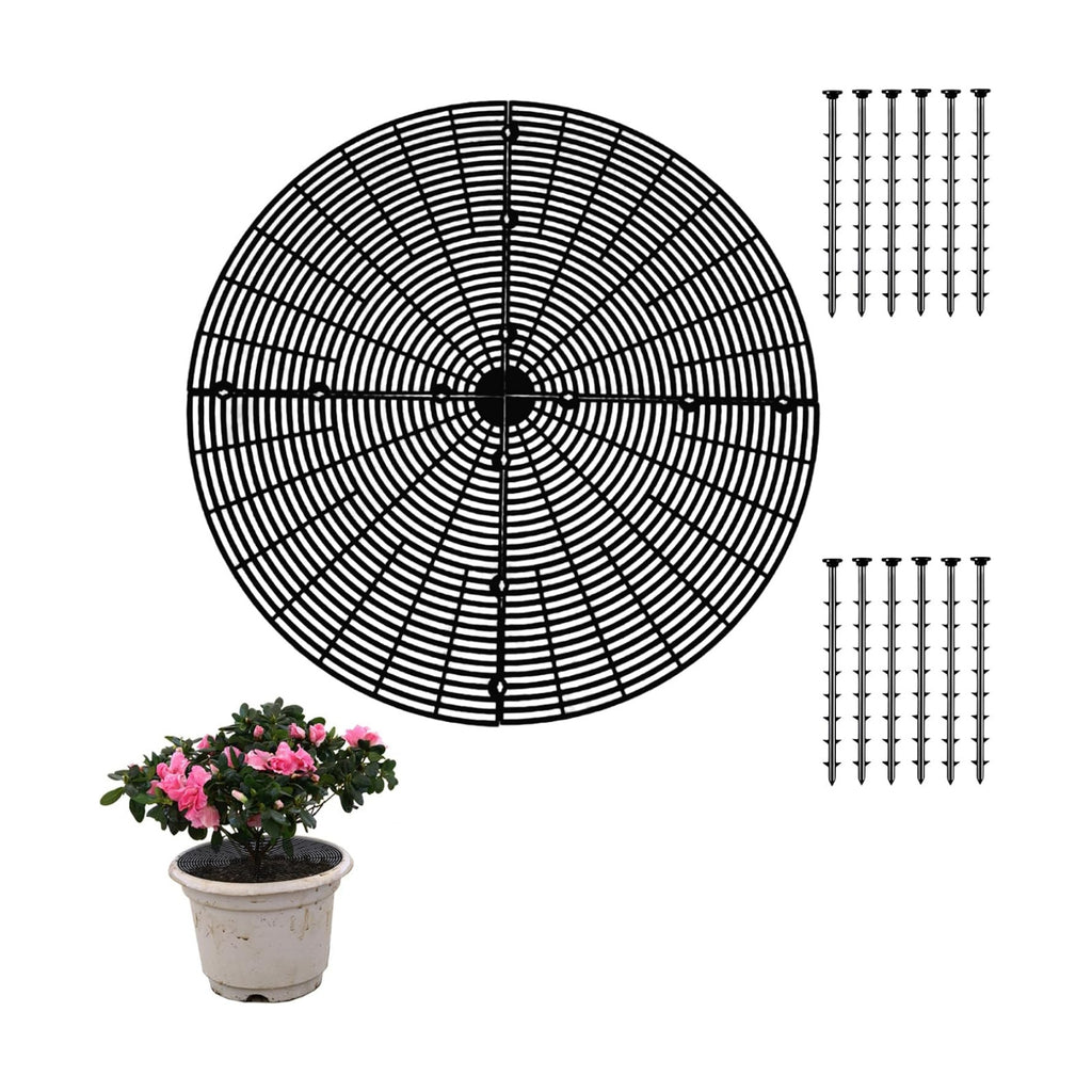 20.5 Inch Plant Pot Cover,Durable Cat & Dog Digging Stopper with Deep Stakes,Adjustable Soil Guard Grid for Indoor & Outdoor Flower Pots,Black Animal Protector