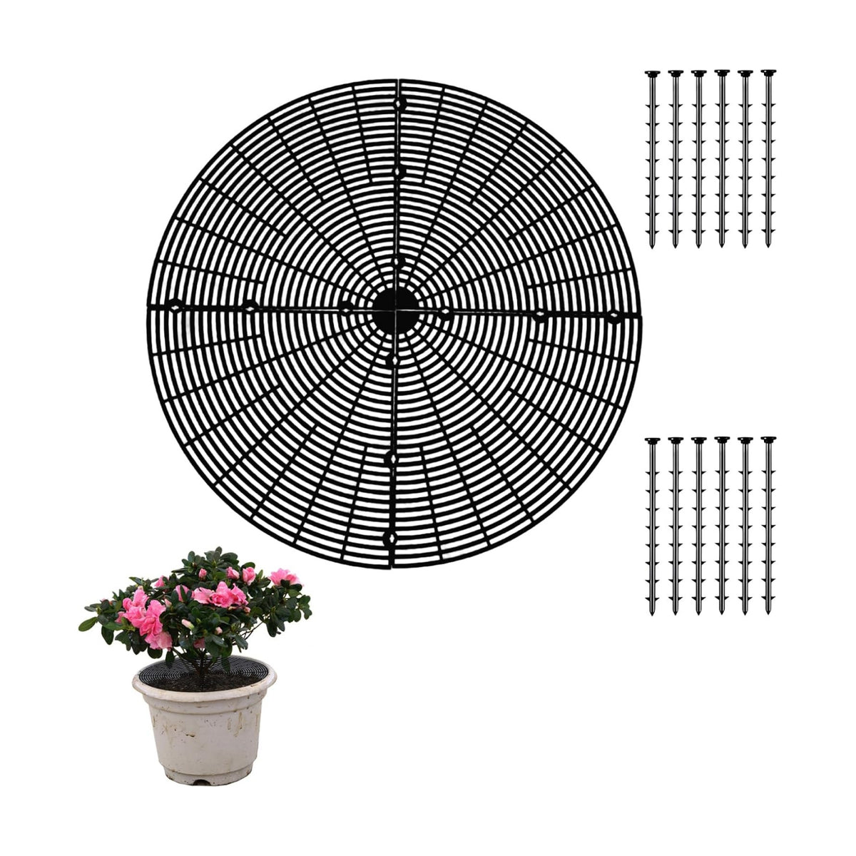 20.5 Inch Plant Pot Cover,Durable Cat & Dog Digging Stopper with Deep Stakes,Adjustable Soil Guard Grid for Indoor & Outdoor Flower Pots,Black Animal Protector