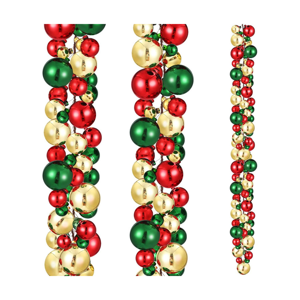 2 Pcs 6 ft Christmas Ball Ornament Garland, Red, Green, Gold
