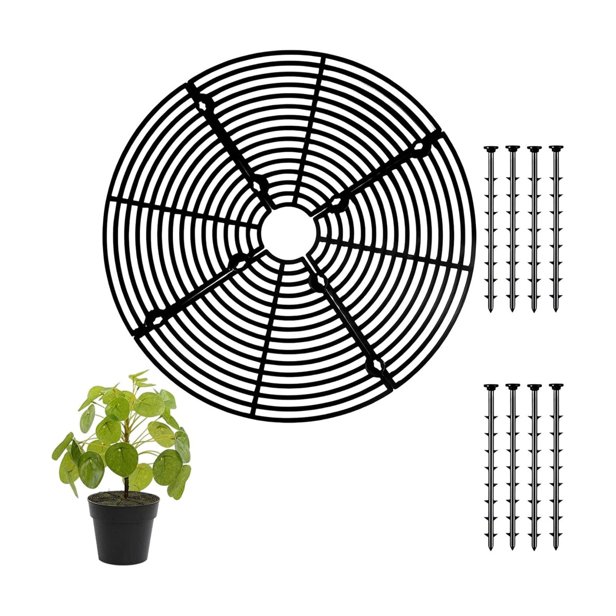 11.8 Inch Plant Pot Cover,Durable Cat & Dog Digging Stopper with Deep Stakes,Adjustable Soil Guard Grid for Indoor & Outdoor Flower Pots,Black Animal Protector