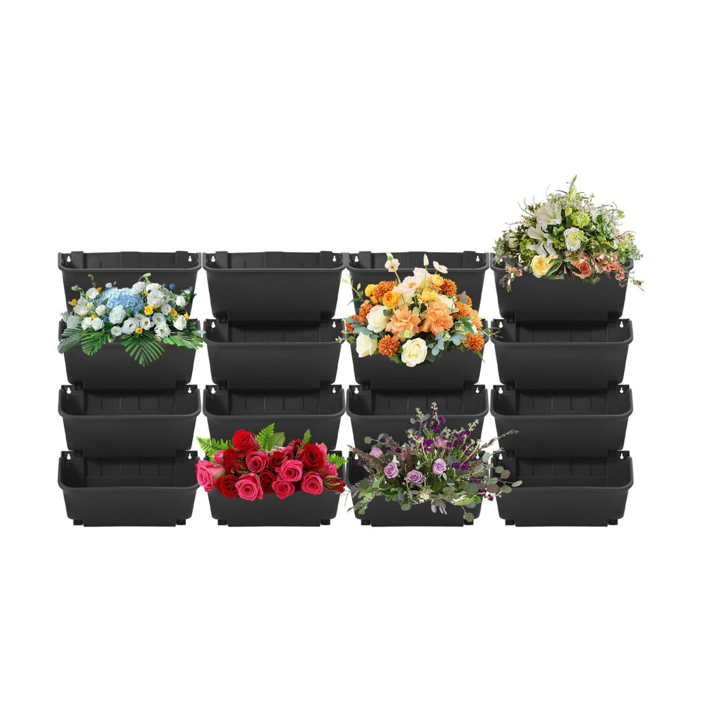 16 Pack Vertical Garden Planter,13 inch Wall Mounted Planter for Patio Indoor Outdoor Decor, Garden Self Watering Pot