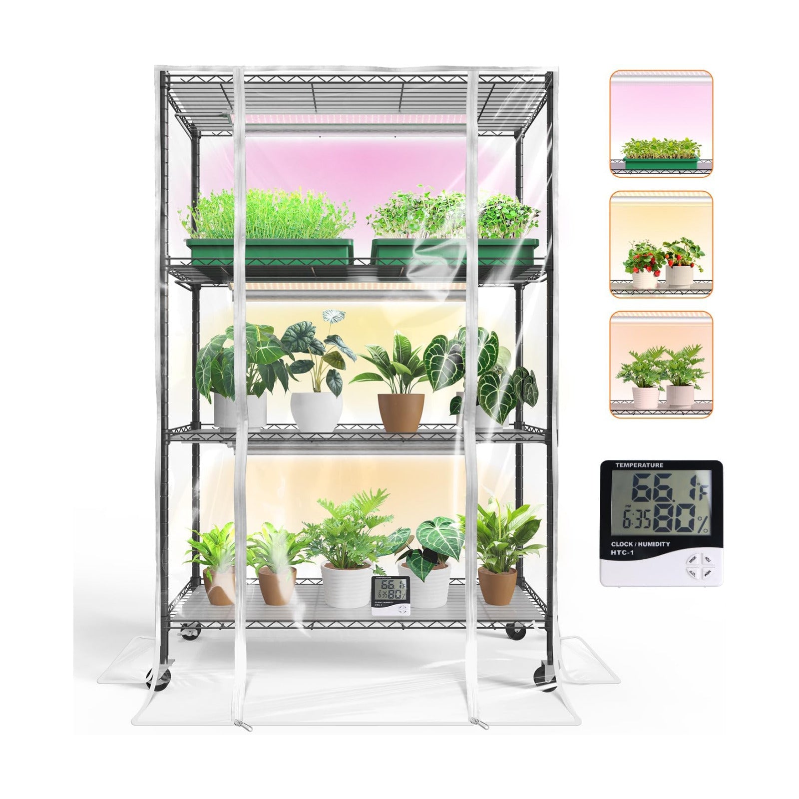 3-Tier Indoor Greenhouse with Grow Light, 35.4x13.8x59in | Indoor Greenhouse, 3-Pack Full Spectrum Plant Lights, 90W