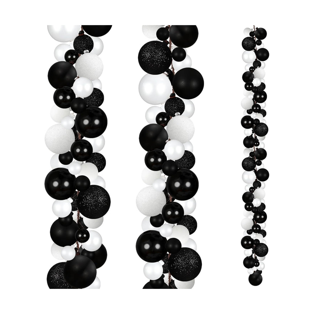 2 Pcs 6 ft Christmas Ball Ornament Garland, Black, White