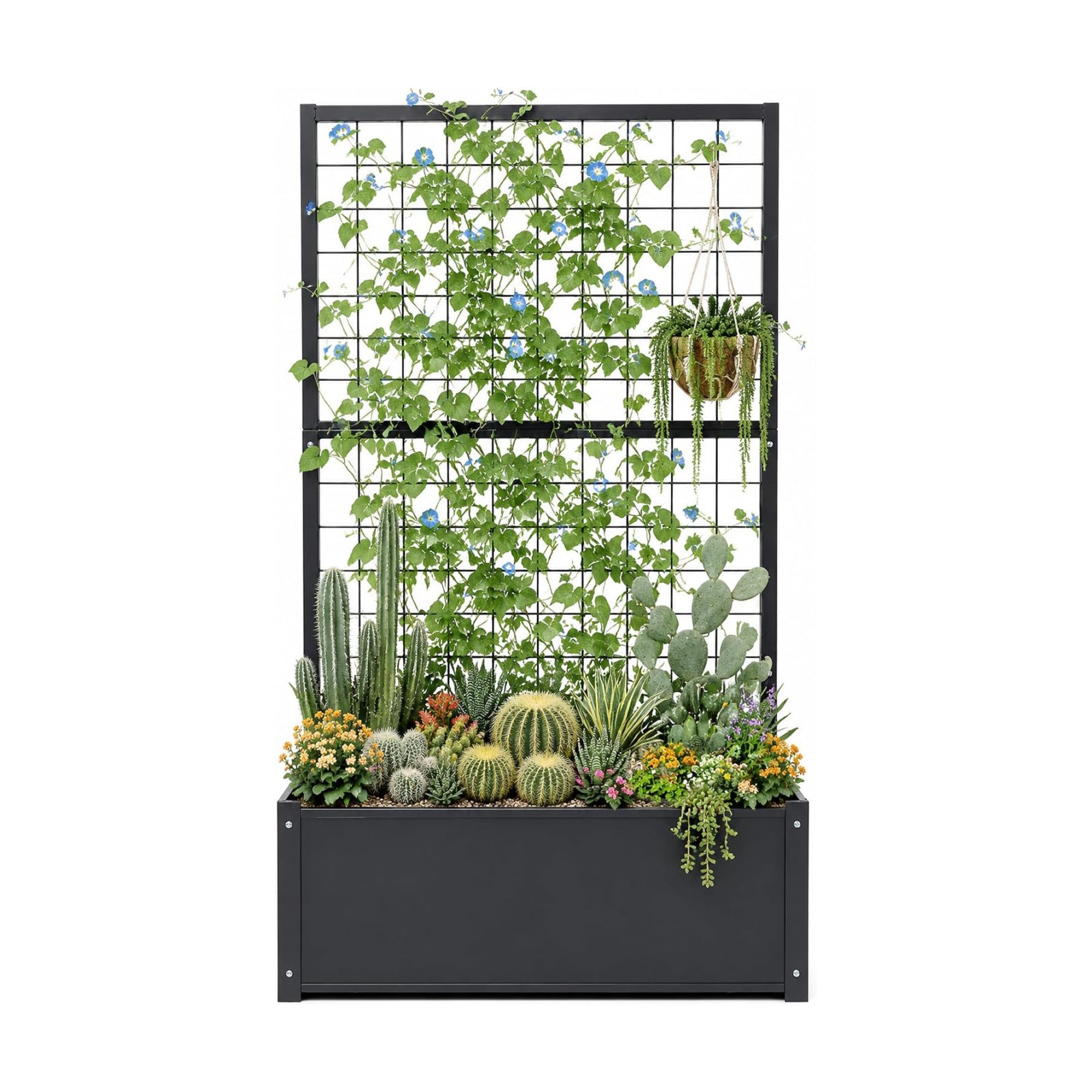 Garden Bed with Trellis Outdoor, Metal, 59in Tall | Metal Frame, 59in Tall Trellis for Climbing Plants, 12in Deep