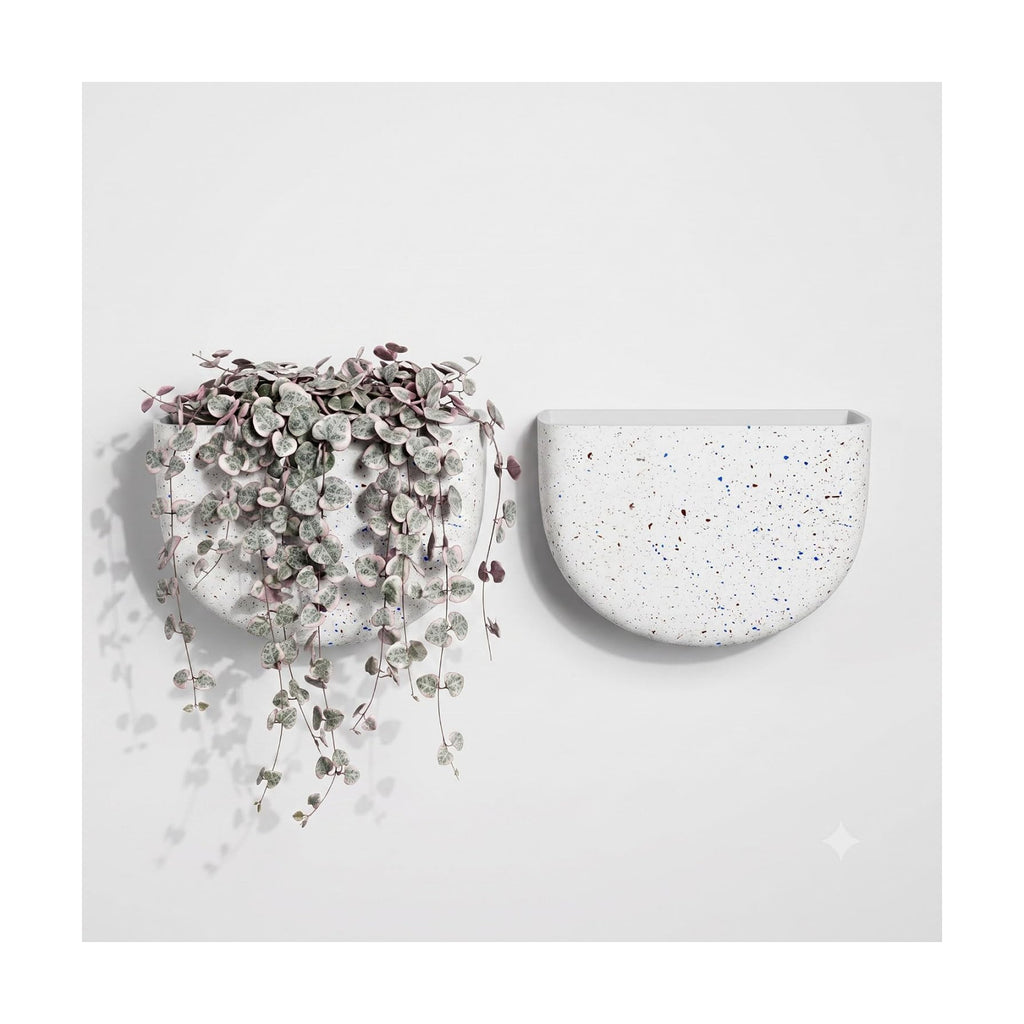 Asnext 2 Pack Indoor Wall Planter, 7 Inch Wall Planter Pot, Speckled White | Unique Half-moon Shaped Design Wall
