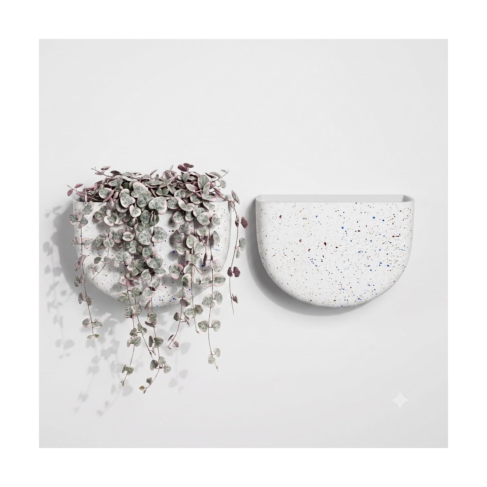 Asnext 2 Pack Indoor Wall Planter, 7 Inch Wall Planter Pot, Speckled White | Unique Half-moon Shaped Design Wall