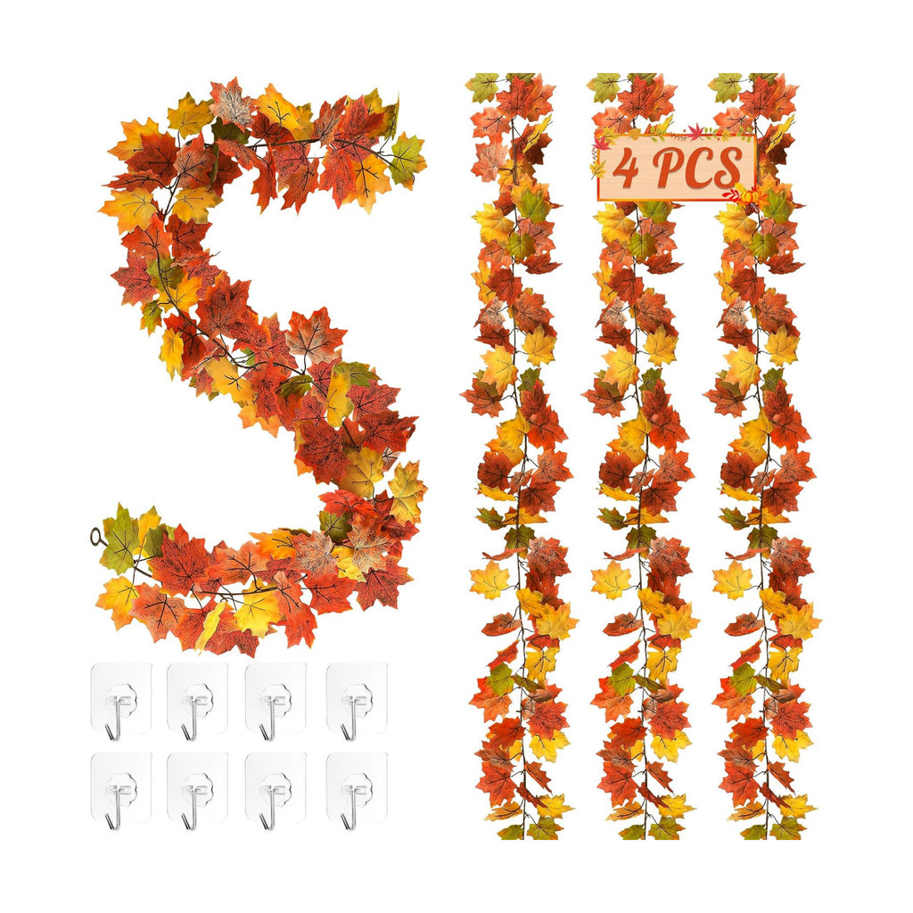 4Pack 23.6FT Fall Autumn Leave Garland for Thanksgiving Wedding Party Decor